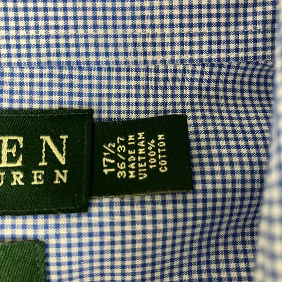 Lauren Ralph Lauren Shirt Men's 17-1/2 (36-37) Blue/White Check Long Sleeve - Picture 3 of 7